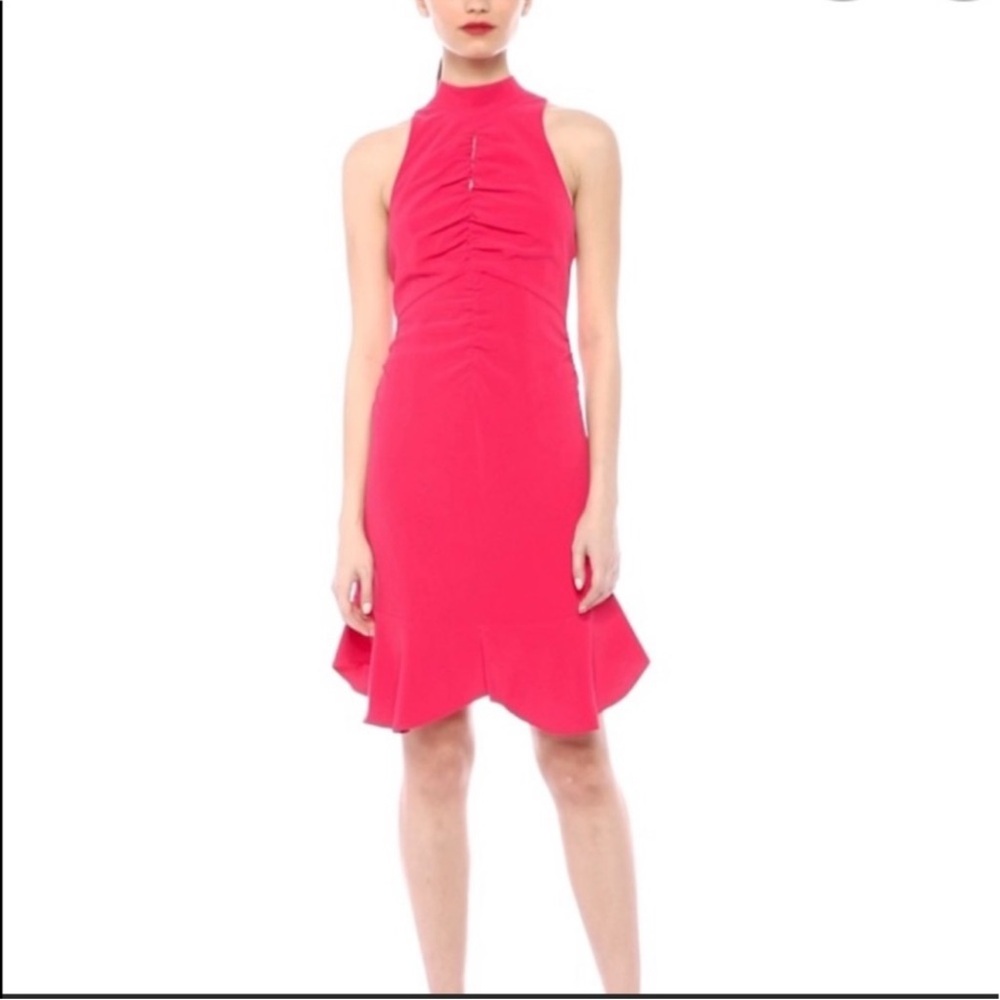 Halston Heritage - Elegant Ruched Fuchsia Sleeveless Dress w Ruffle Hem - size 6